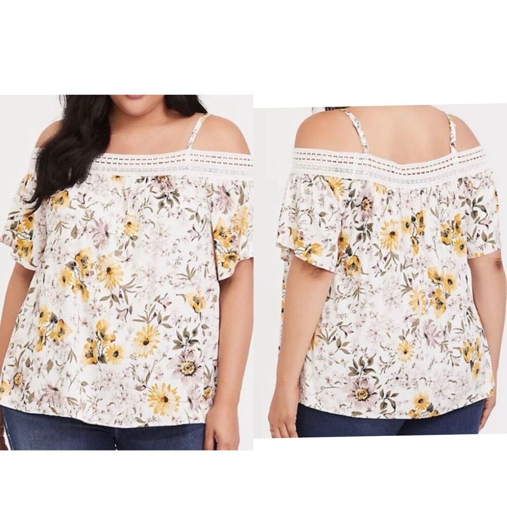 Torrid Womens Floral Off The Shoulder Top Blouse Size 2X Multicolor Boho Cottage